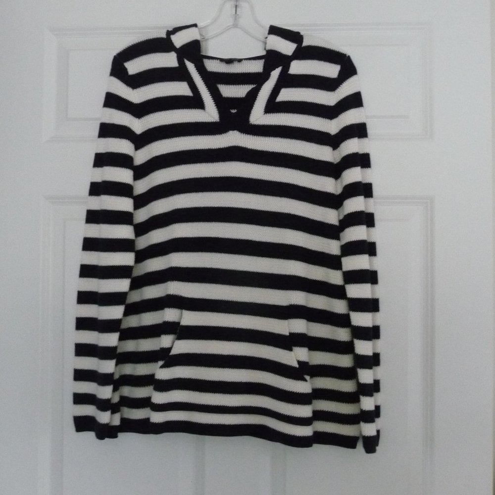 TALBOTS NAUTICAL STRIPED HOODED SWEATER - SIZE LARGE